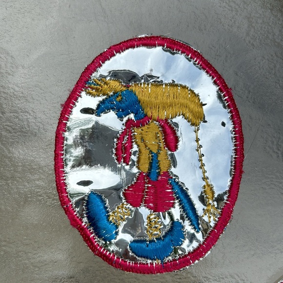 3 VTG 60-70s Sew On Shiny Embroidered Patches Old Bicycle Penny-Farthing & Witch - Picture 3 of 8